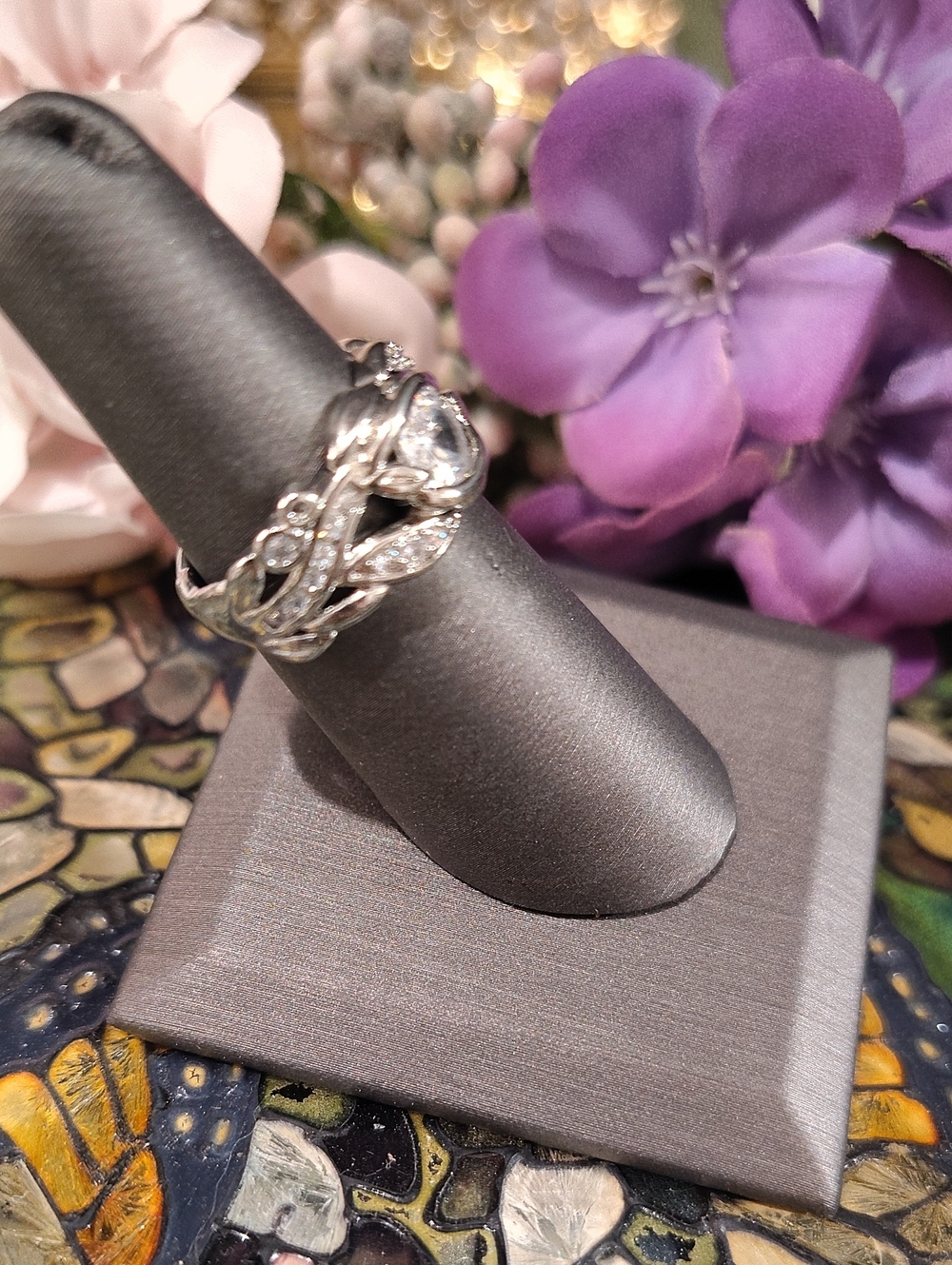 Diamond Floral Design Ring (Faux) - 3 Sizes Available! - Picture 3 of 7